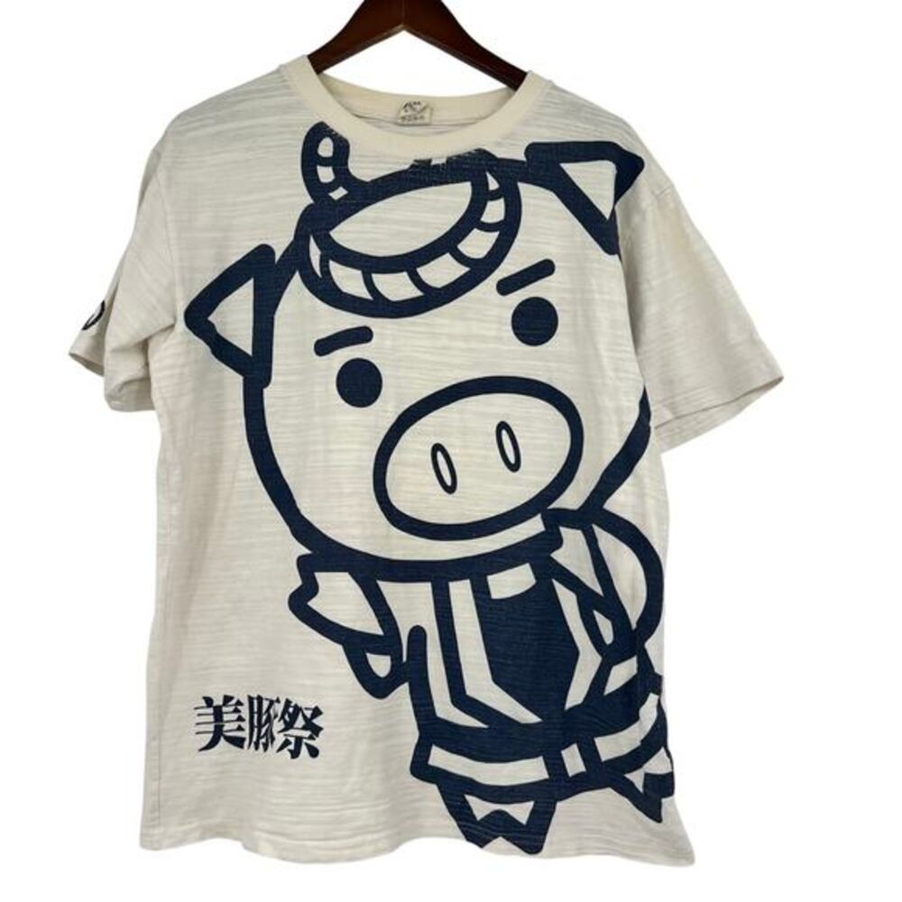 BUDEN SHOUTEN TOKYO JAPAN white NONO PIG Slub Cotton short sleeve T-Shirt sz XL